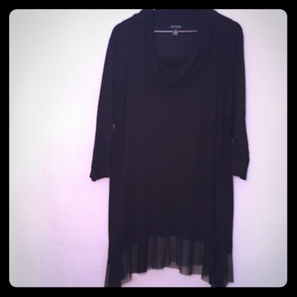 Long soft black top with soft drape cowl neck